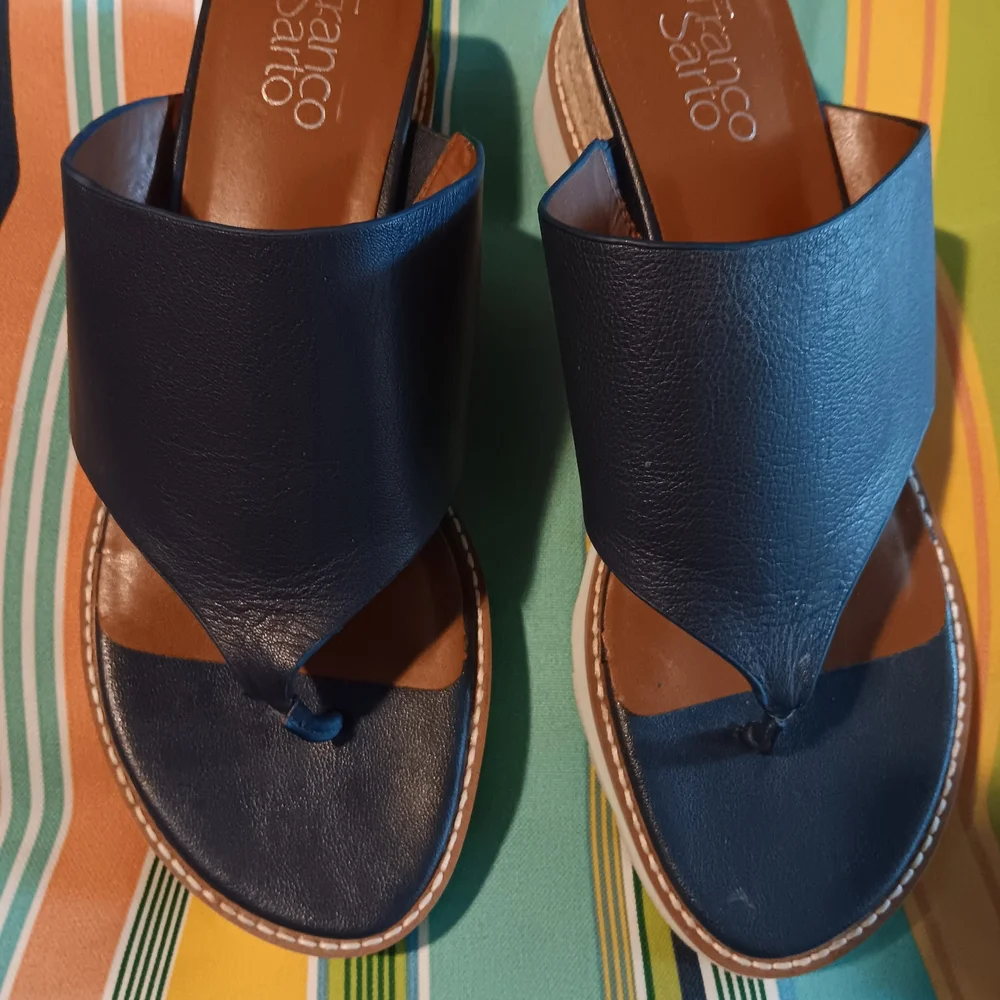 Franco Sarto Dark Blue Leather Sandals - Picture 1 of 3